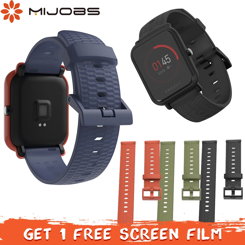 Спортивный силиконовый ремешок Mijobs 20 мм 22 мм для Xiaomi Huami Amazfit Bip Pace Amazfit GTR аксессуары для умных часов браслет браслеты