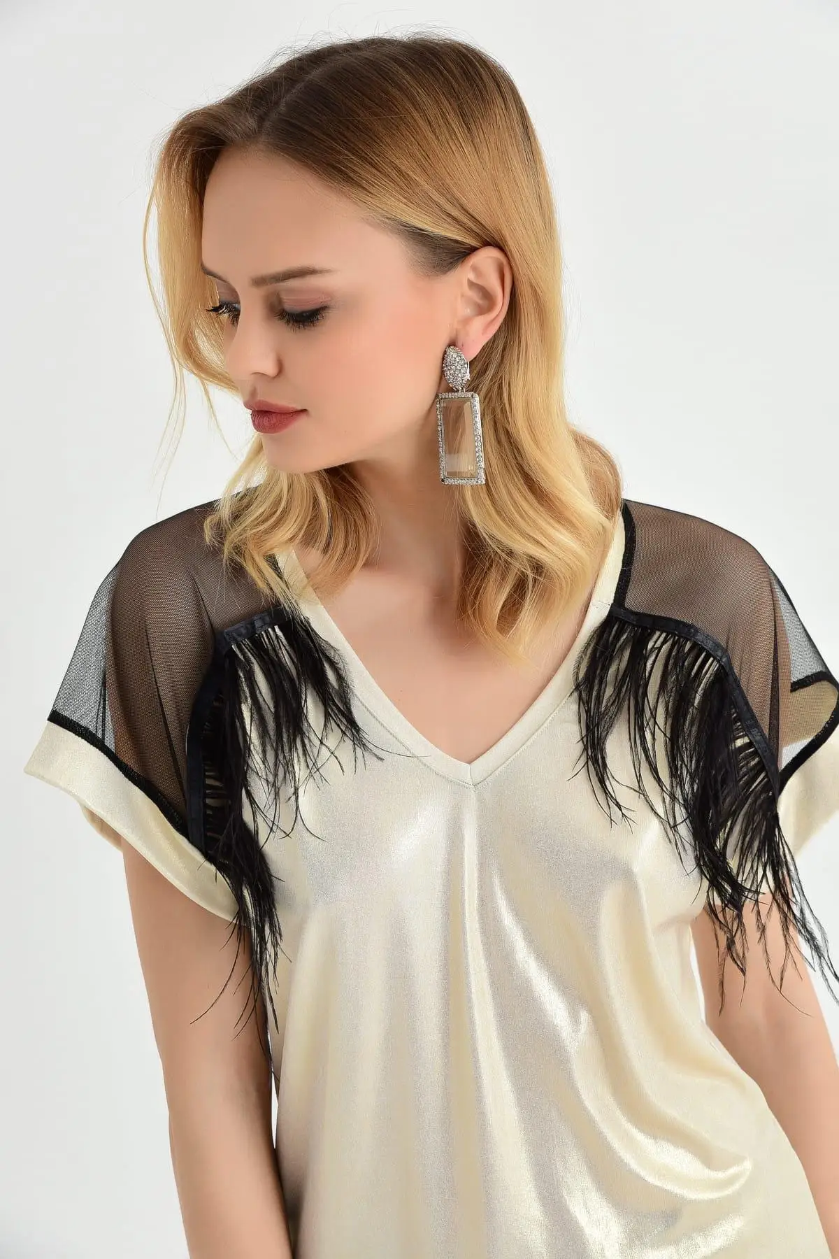 Cool &amp sexy Women Vanılya Shoulders Tulle Shiny Blouse BK642 |