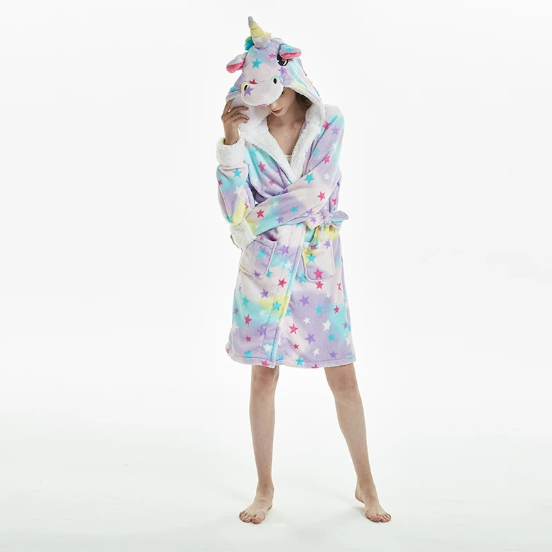 кигуруми Пижама с единорогом фланелевый банный халат животными для взрослых