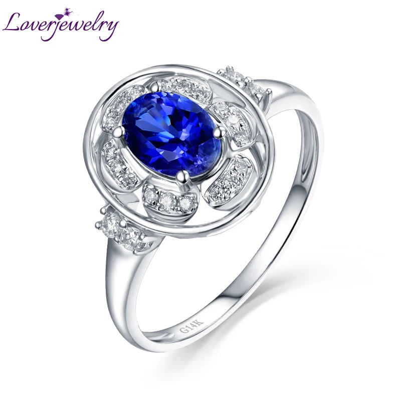 

LOVERJEWELRY 2023 Women Tanzanite Engagement Rings Real 14K White Gold SI Diamonds Ring Fine Jewelry for Women Wedding Best Gift