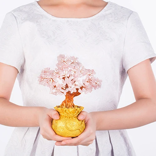 SMALL-PINK Богатство удача фэн-шуй счастливое денежное дерево мини Хрустальное денежное дерево бонсай стиль приносить богатство удачу домашний декор день рождения подарок на год - Цвет: SMALL-PINK