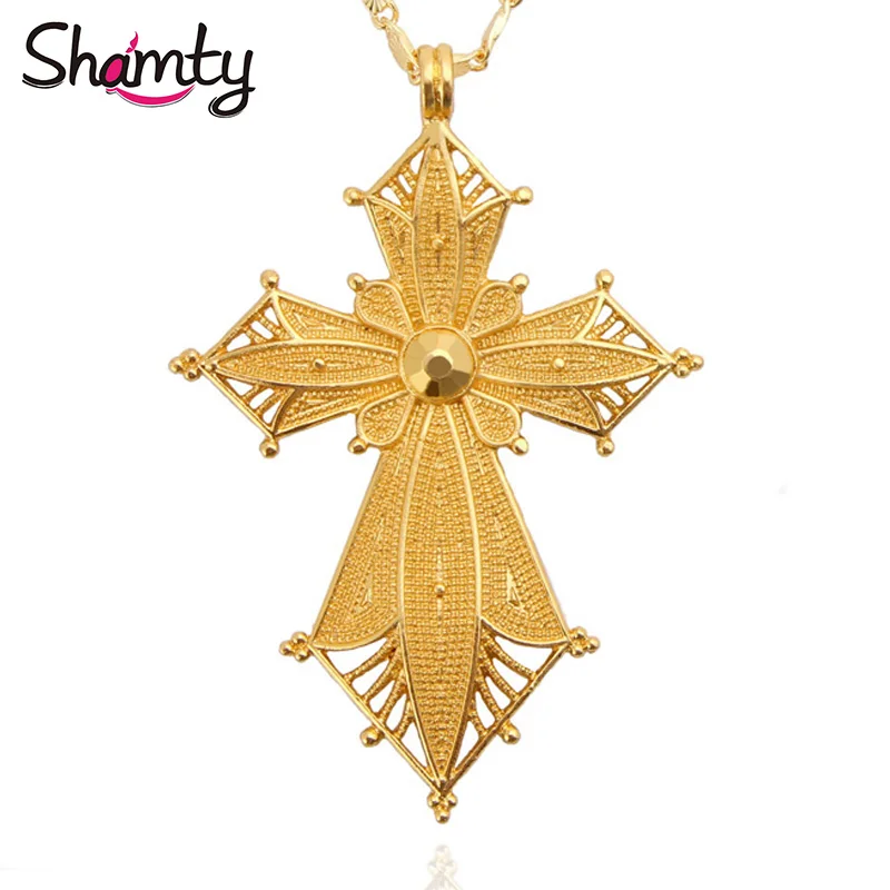 Shamty Habesha Style Ethiopian Pendant Necklace No Stone Pure Gold Color African Nigeria Sudan Eritrea Kenya Eretrean Jwelery