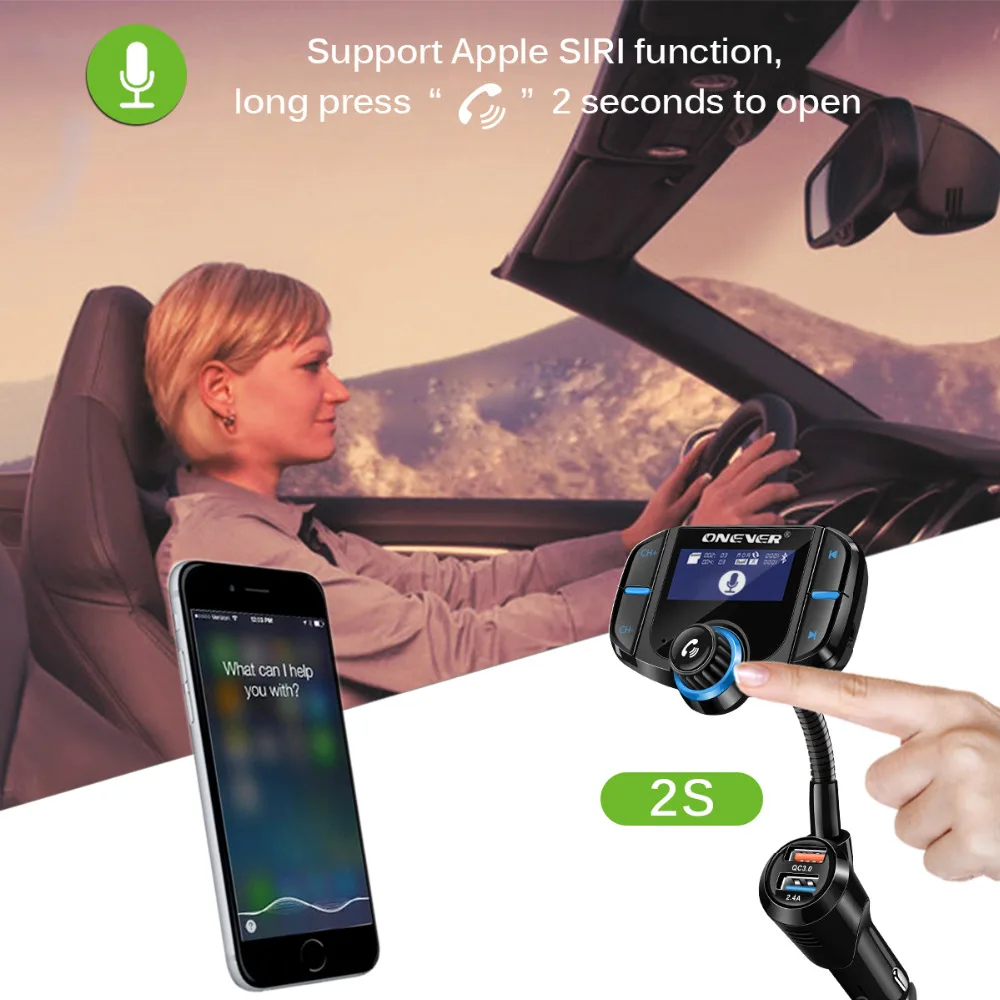 ONEVER FM передатчик Bluetooth Автомобильный MP3 плеер модулятор с qc3.0 Dual USB Автомобильное
