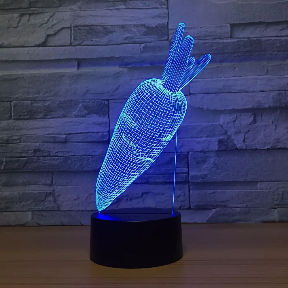Кролик морковь акриловые 3D Ночной светильник светодиодный 7 цветов Изменение USB