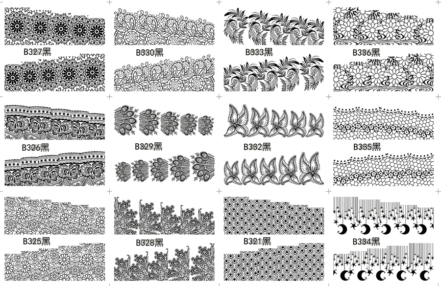 12 Sheets full water transfer nail art stickers decals nails decorations manicure tools beauty black white lace design B336 | Красота и