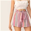 SHEIN Разноцветные полосатые шорты с поясом и карманами, шорты с высокой талией, женские повседневные шорты в стиле бохо