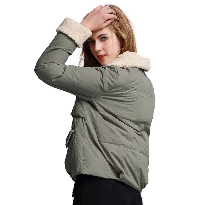 Для женщин зимнее пальто короткая куртка Армейский зеленый Теплый Женский oversize с