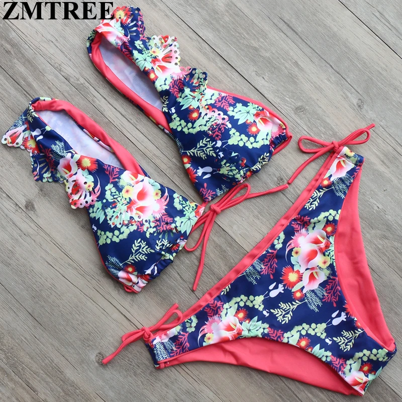 Женский купальник ZMTREE бикини с гофрированными бретельками подкладкой 2017|female