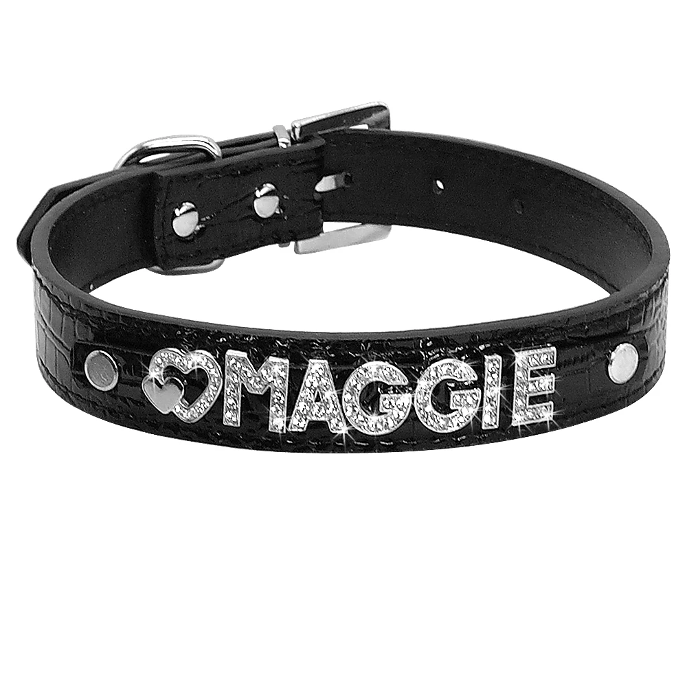 Croc Black Персонализированные ошейники для кошек, стразы, ошейники для маленьких собак, на заказ для чихуахуа, йоркширского терьера, именная подвеска, Аксессуары для кошек - Цвет: Croc Black
