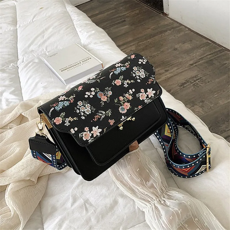 New Embroidery Flower Wide Strap Shoulder Messenger Bags Fashion Casual Women Purse and Handbags Crossbody for | Багаж и сумки