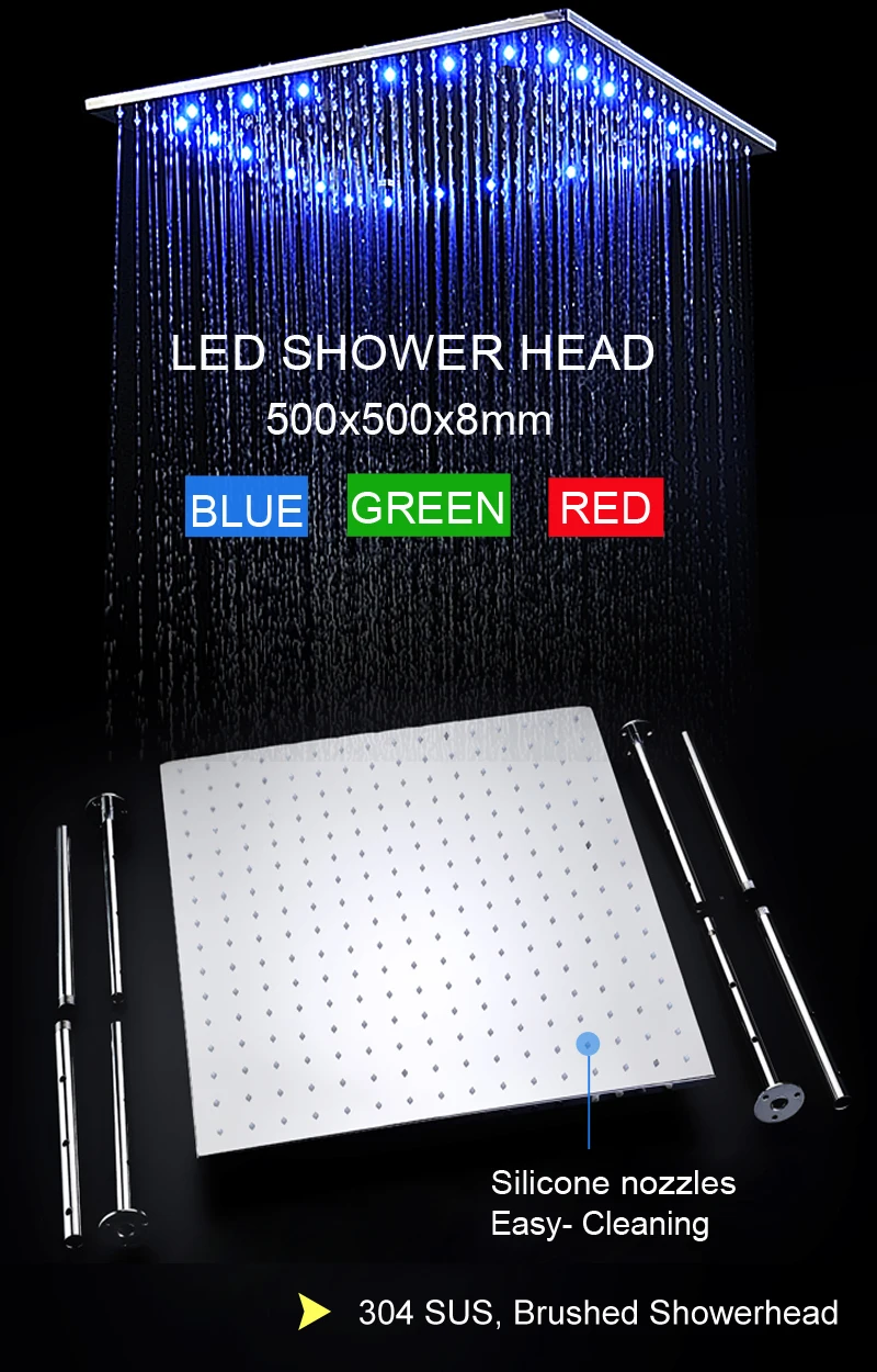 Modern Hotel 20 Inch Shower Head Ceiling Rainfall Shower Panel 304 Stainless Steel Brushed Top Water Massage