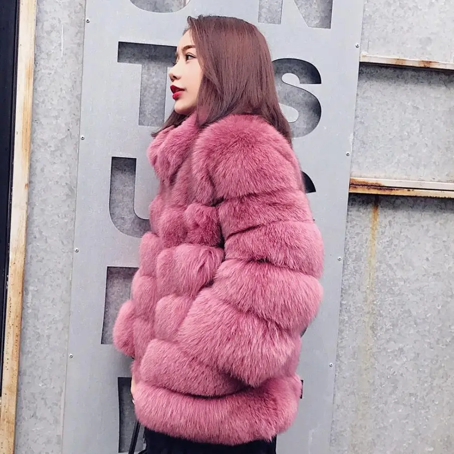 

Genuo New 2019 S-3XL Winter New Fashion Brand Fake Fox Fur Jacket Female Warm Good Quality Warm Thicker Faux Fur Coat