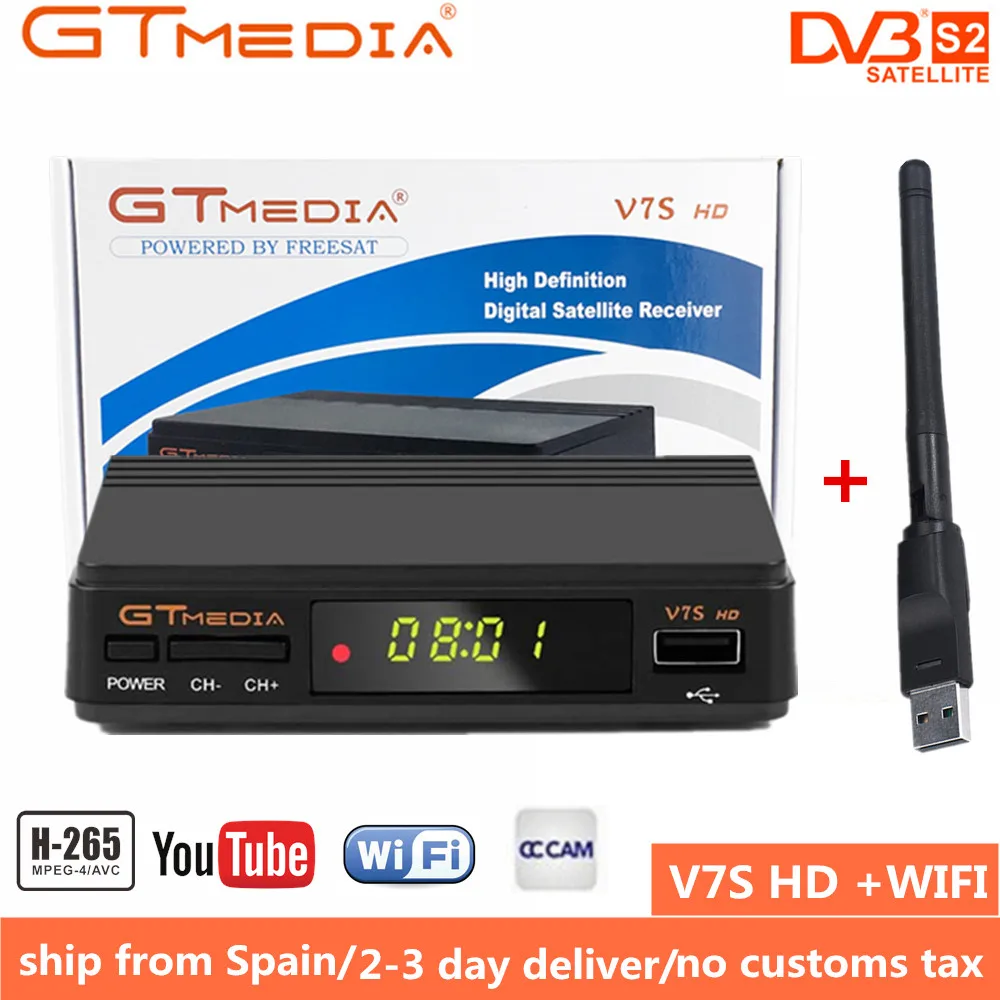 GT медиа DVB S2 спутниковый ресивер freesat V7 hd с USB wifi FTA ТВ приемник v7 мощность по