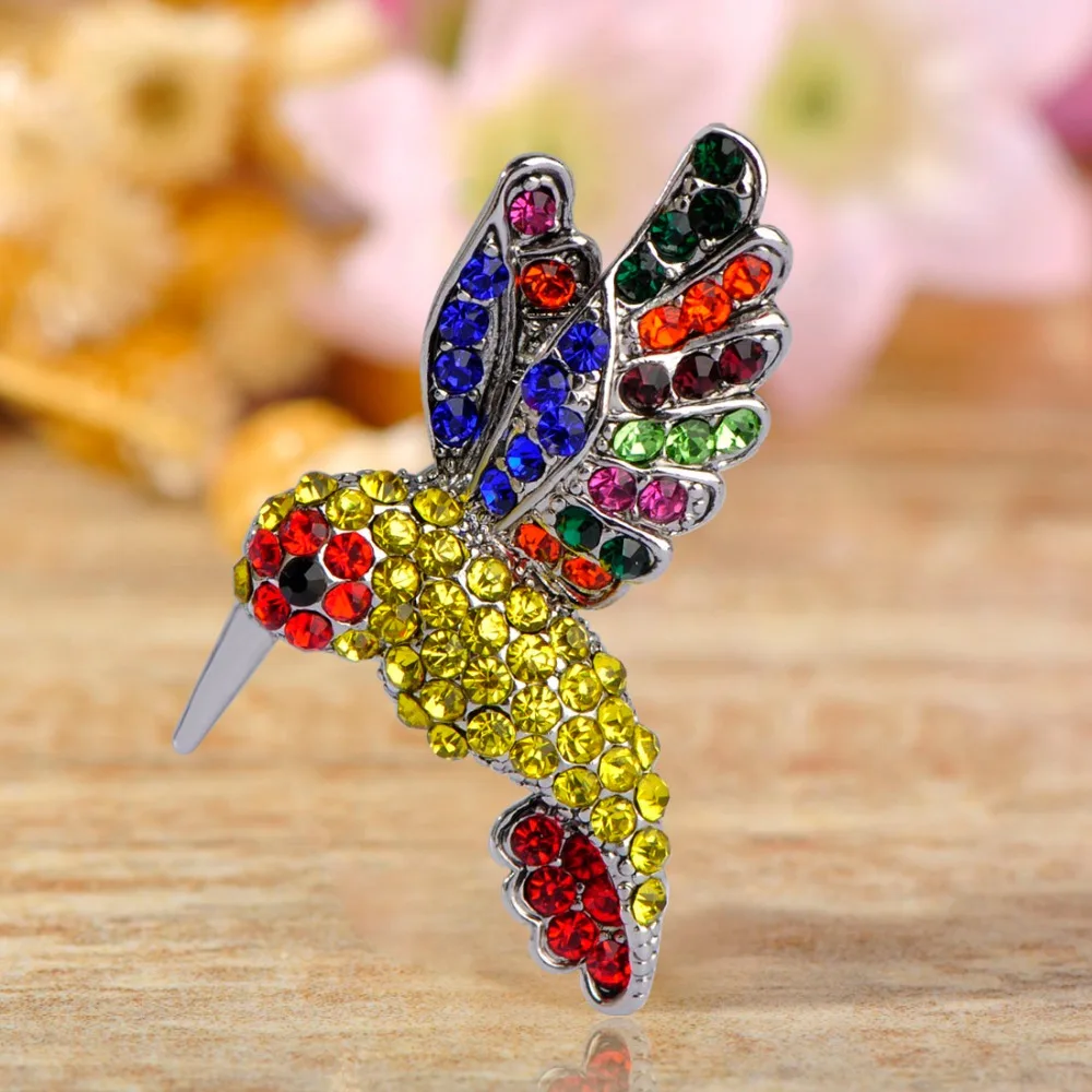 Винтажная бижутерия брошь серебряного цвета с кристаллами в виде птицы букетик