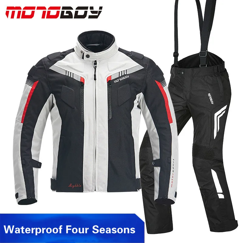 

MOTOBOY Men Professional Motorcycle Racing Jackets Pants Waterproof Warm Reflective Motocross Coats Four Seasons 600D Oxford