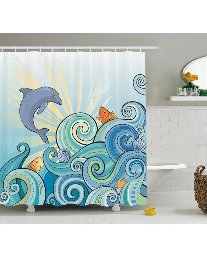 Индиго занавеска для душа гранж акулы дикая природа печать ванной