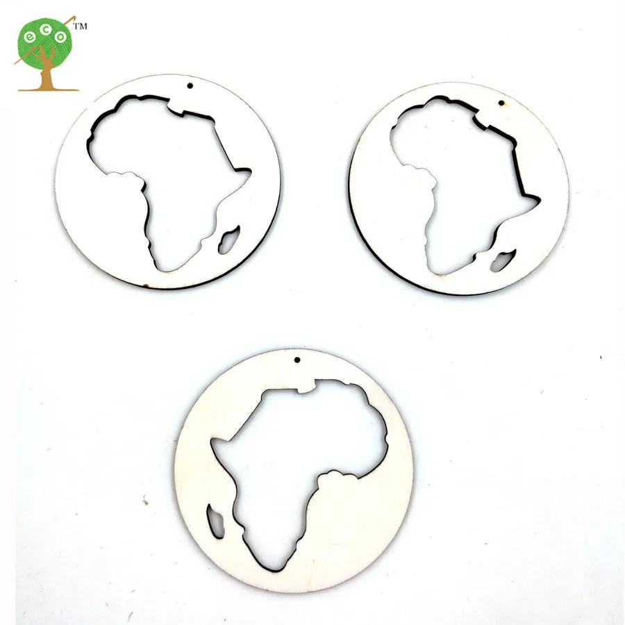 

50pcs AFRICAN continent MAP gift tag unfinished wood laser cut natural embellishment wishing accessory EA131
