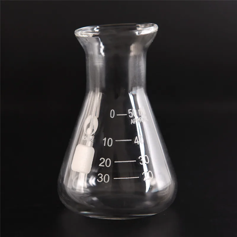 Колба Erlenmeyer прозрачная стеклянная широкоугольная колба 50 мл коническая