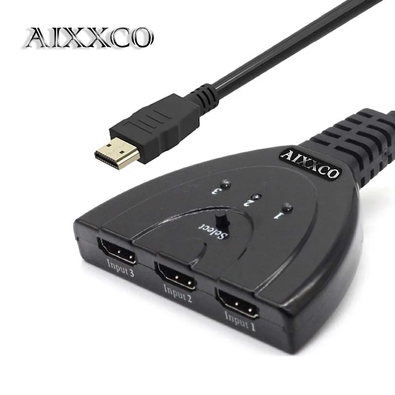 1080P AIXXCO hdmi концентратор 3 порта 1080P 3D HDMI коммутатор сплиттер с кабелем для ПК ТВ HD ТВ DVD PS3 Xbox 360 кабель - Цвет: 1080P