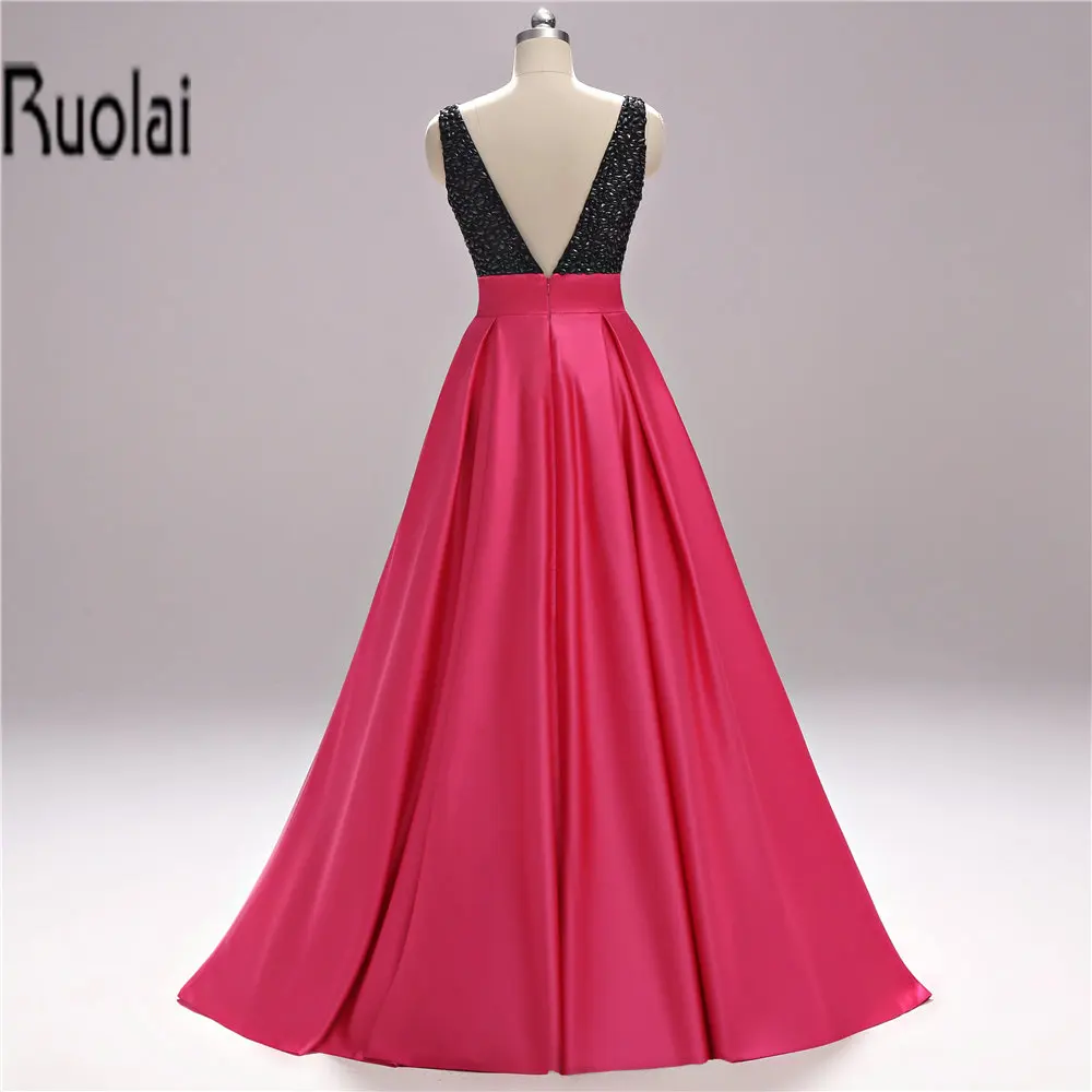 2017 Real Sample Sexy Red Formal Long Evening Dresses Beading Bow V-Neck Satin Gown For Prom Party Backless Custom Made | Свадьбы и