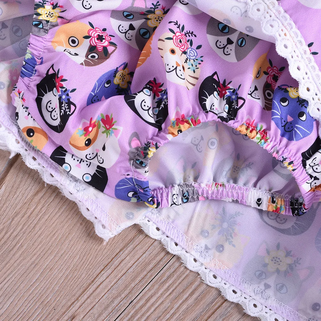 Bady Girl Dress Strap Cartoon Print Summer Dresses For Bow Lace Patchwork Princess Casual vestido infantil | Детская одежда и