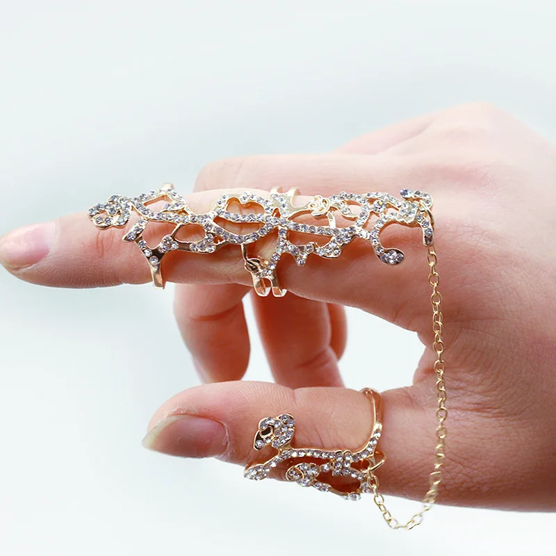 Комплект колец с полым цветком Позолоченное серебряное двойное регулируемое