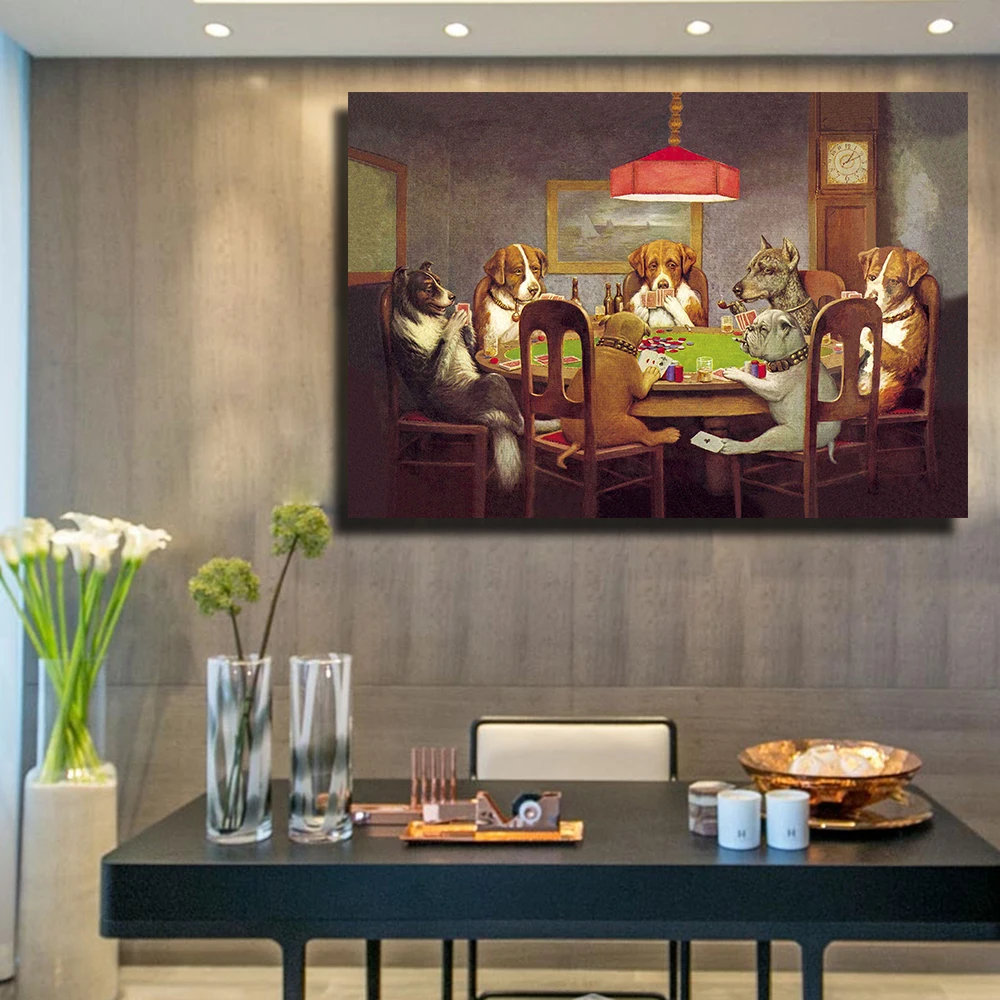 Картина маслом настенные принты для художественных холстов собаки играющие в