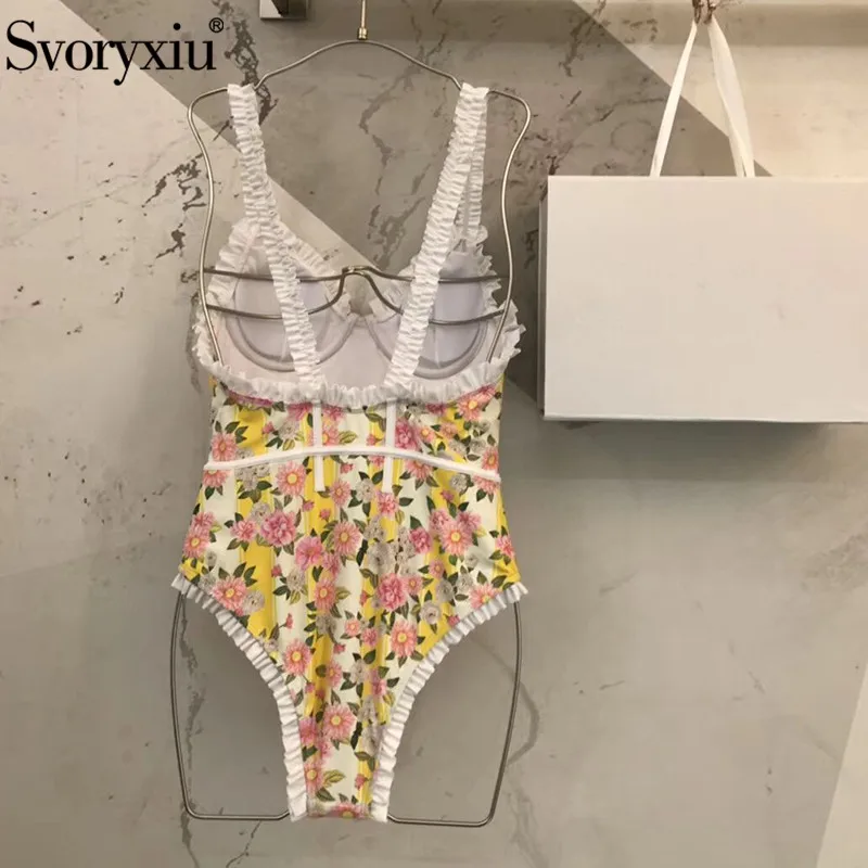 Женский купальный костюм для загорания Svoryxiu, желтый купальник с цветочным принтом в богемном стиле, повседневный пляжный костюм на лето