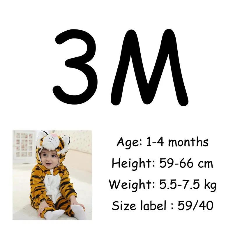 3M Одежда для малышей; костюм с изображением тигра кугуруми для мальчиков и девочек; зимний комбинезон на молнии с капюшоном; Пижама для сна; Забавный милый комбинезон; Детские вечерние костюмы - Цвет: 3M