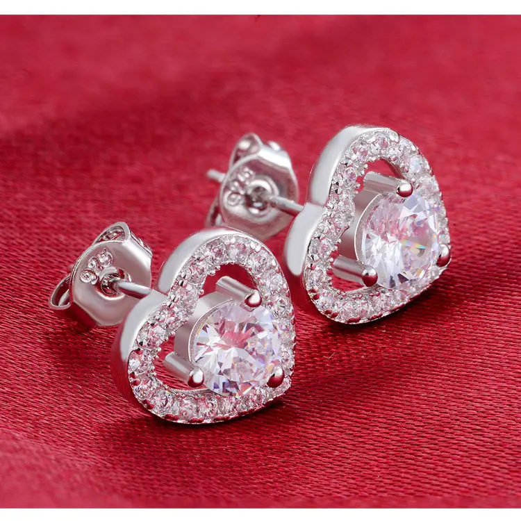 

Valentine's Day Real 925 Sterling Silver Engagement Wedding Heart Shape Bridal Jewelry Ring for brides J1402