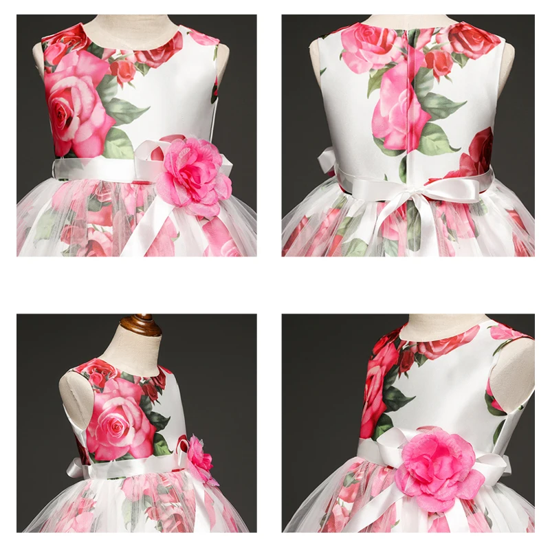 Girl Dress Flower Print Lace Pink Princess Wedding Party Baby clothes Summer Vestidos de fiestas infantil menina | Детская одежда и