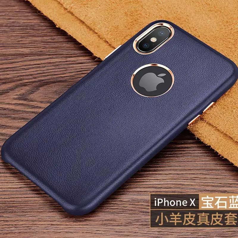 Синий Роскошный кожаный чехол для iphone x, xr, xsmax, мужской, винтажный, деловой, противоударный, настоящая кожа, задняя крышка для iphone 6, 7, 8 plus, чехол с логотипом - Цвет: Синий