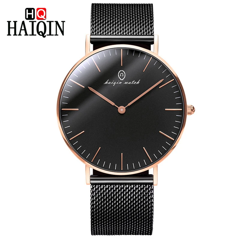 M-Black HAIQIN ультра-тонкие 6 мм парные часы Золотой металлический сетчатый ремень часы вечерние мужские часы Роскошные wo Мужские часы Подарки Relogio Masculino - Цвет: M-Black