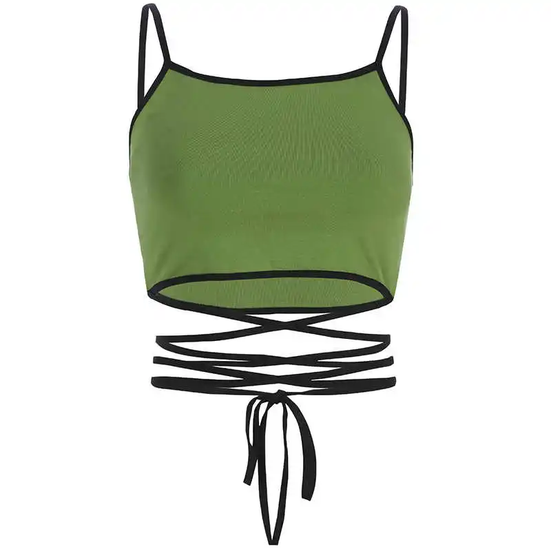 Зеленый Weekeep обрезанная бандажная повязка Camis женская летняя уличная кроп Топ сексуальный топ женские короткие топы - Цвет: Зеленый
