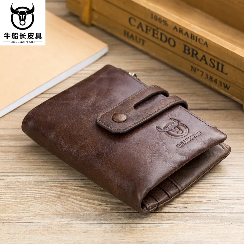 Genuine Leather Men's Wallet Tri-bifold Purse Hasp Design Small Mens Wallets Zipper Coin Pocket Functional | Багаж и сумки