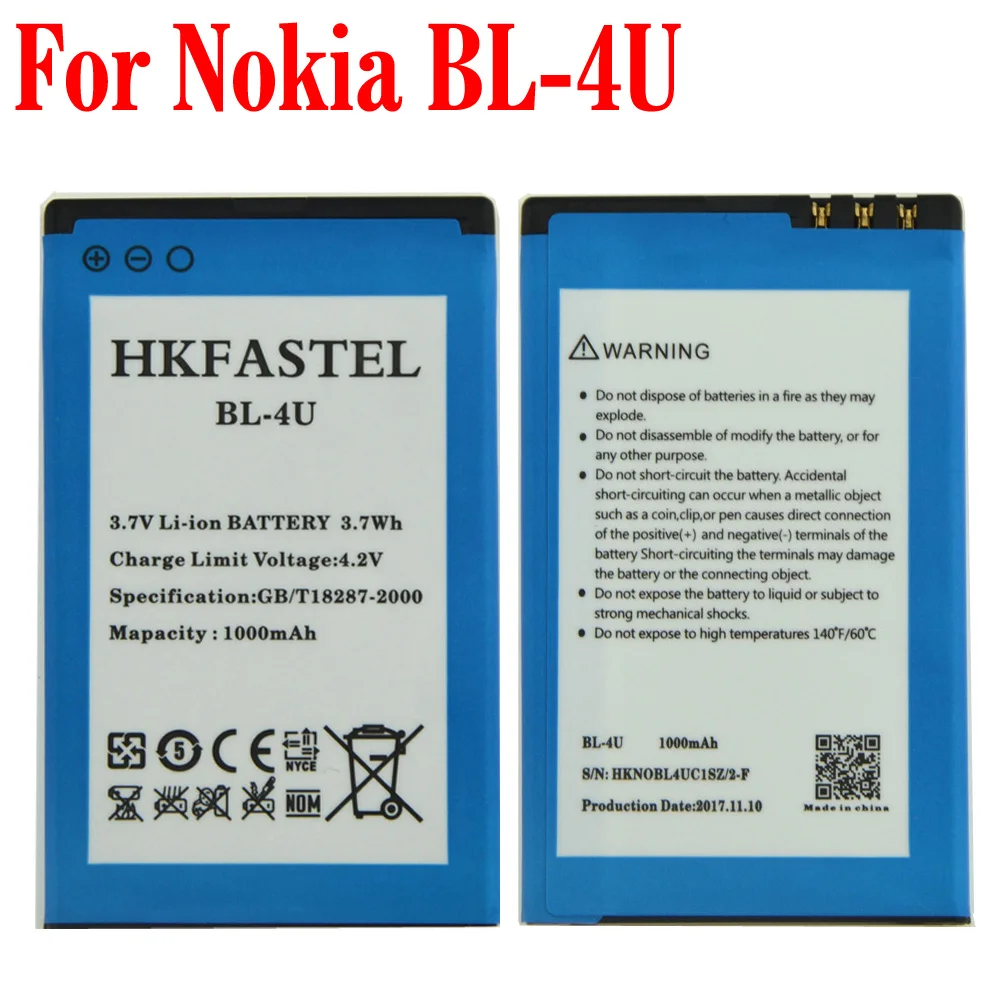 Аккумулятор HKFASTEL BL4U для Nokia 6212C 6212 classic 6600 S slide 6600i аккумулятор мобильного телефона