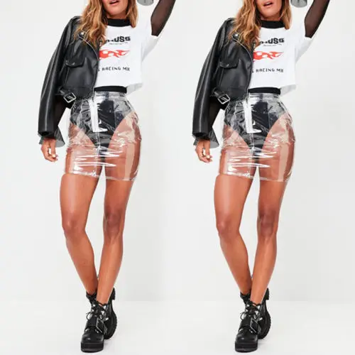 

New Transparency Women Ladies Casual High Waist Boho Bodycon Pencil Mini Short Skirt Thin Tight Slim