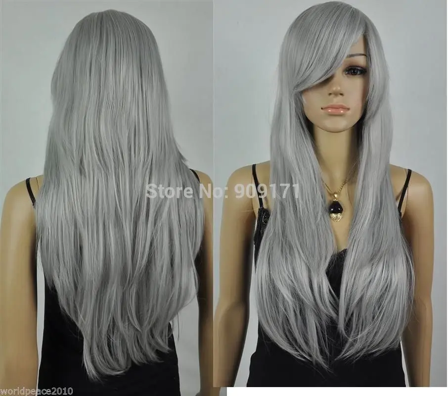 Бесплатная Доставка ** Потому Что Серый длинные прямые волосы косплей |