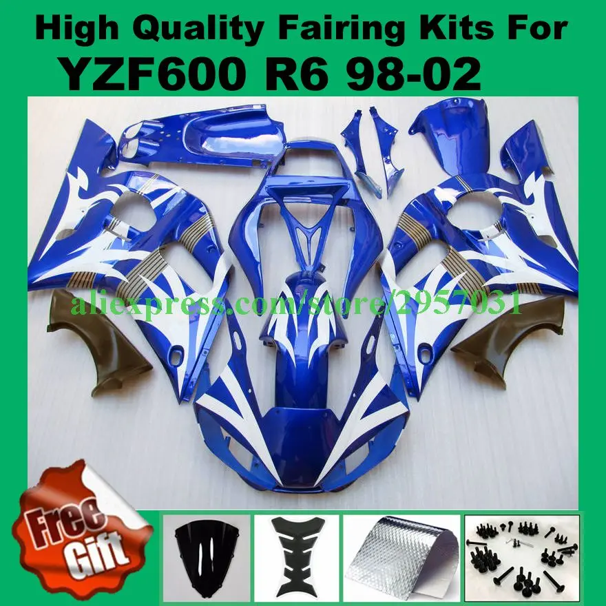 

Free screws+gifts Motorcycle fairing Blue fit for YAMAHA YZF R6 98 99 00 01 02 1998 1999 2000 2001 2002 fairings kits