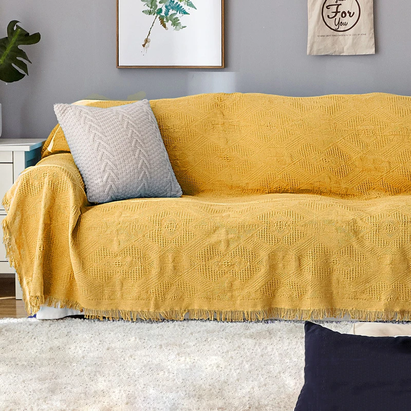 Бежевое покрывало для дивана противоскользящее Мягкое хлопковое антиклеевое