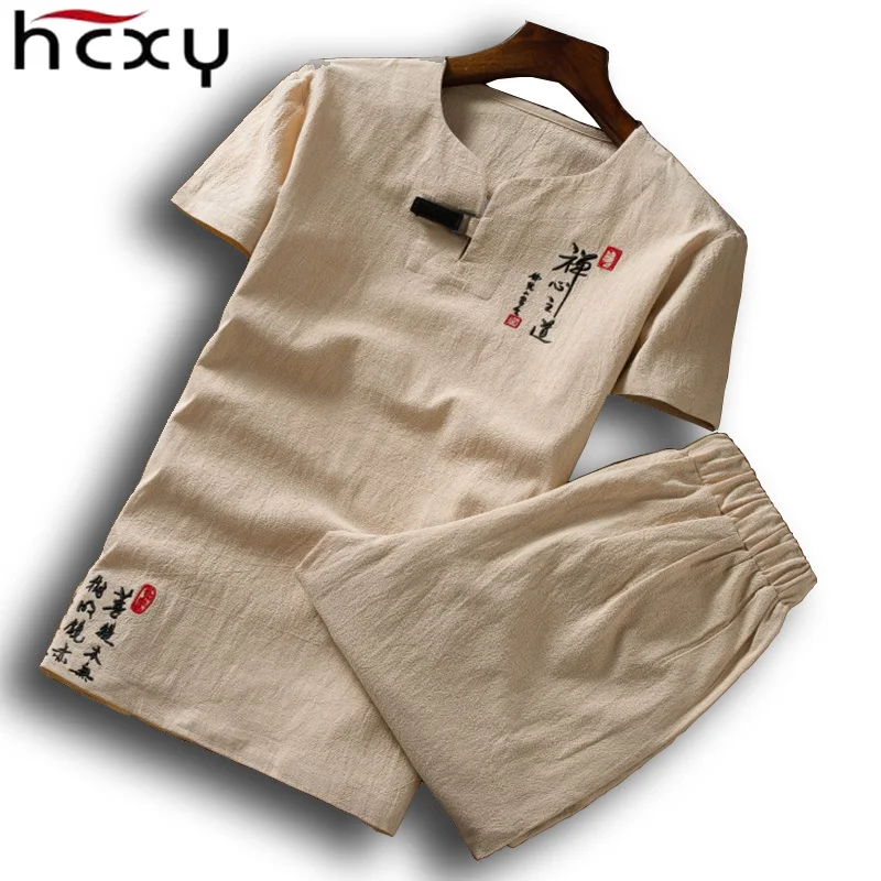 HCXY 2019 новый летний Для мужчин китайский стиль костюм короткий рукав футболка +