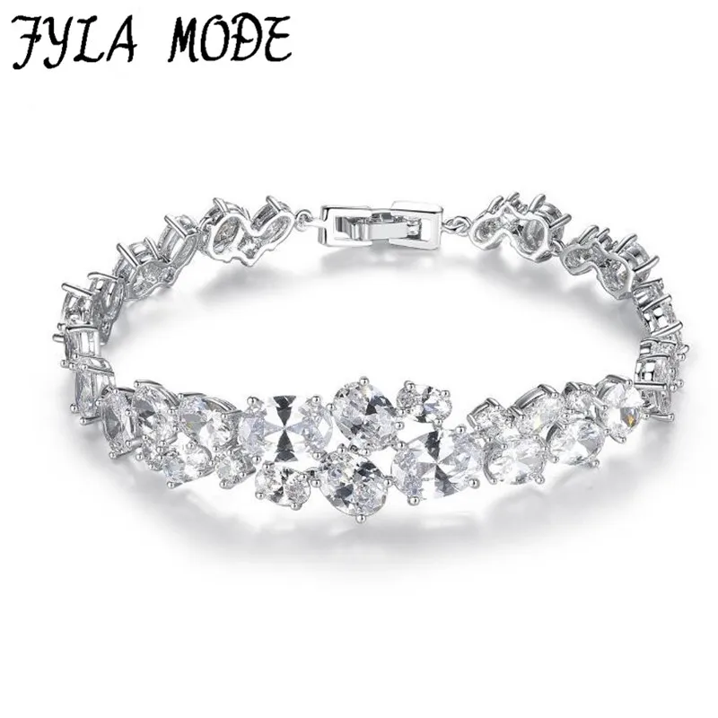 Fyla Mode Роскошные хрустальные браслеты для женщин дамы серебряный цвет браслет