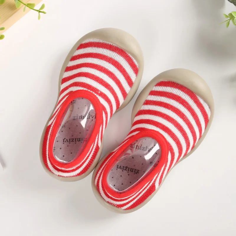 Stripe Red Носки для малышей, детские тапочки, нескользящие носки на резиновой подошве, Нескользящие Детские тапочки, носки для маленьких мальчиков с мягкой резиновой подошвой - Color: Stripe Red