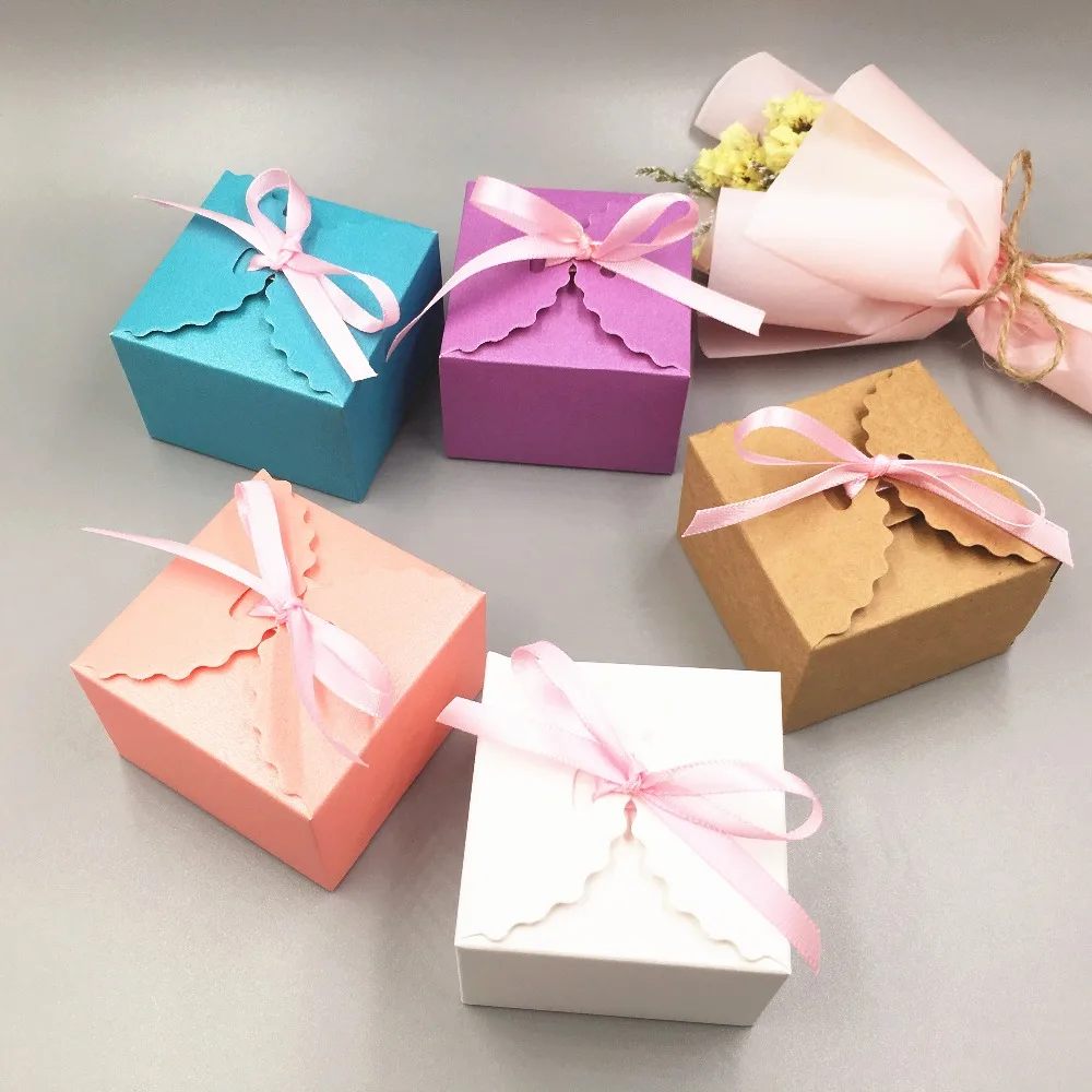 10 шт. разноцветная крафт-бумага квадратная коробка для конфет Свадебные сувениры
