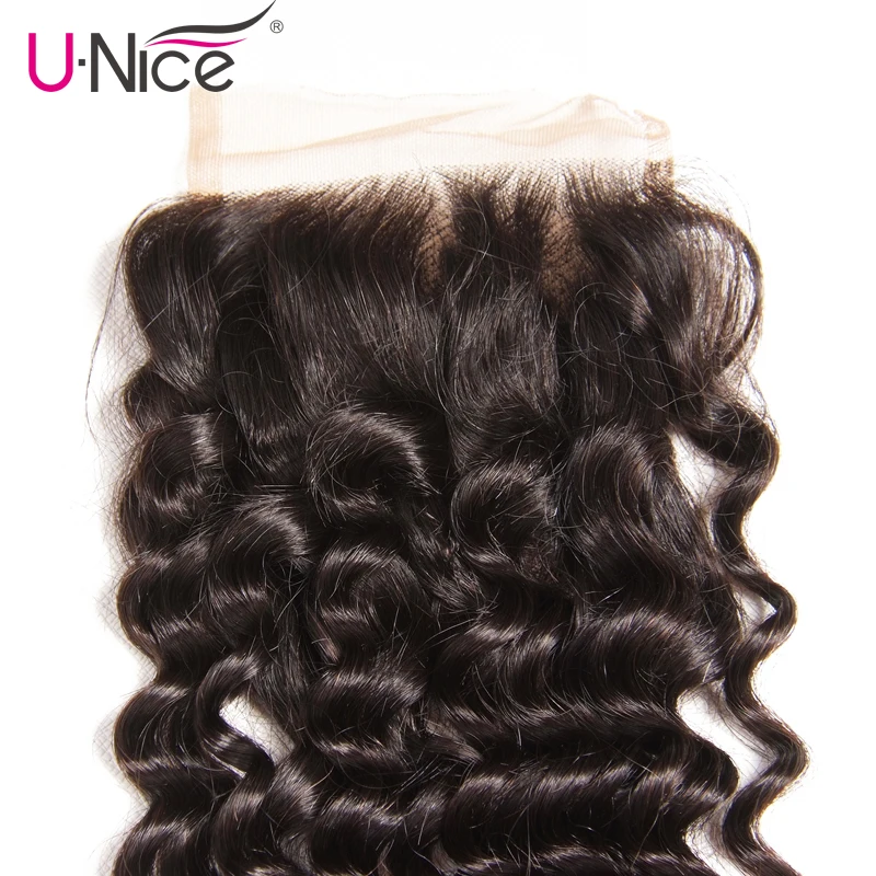 Волосы Unice перуанские глубокая волна Кружева Закрытие 1 шт свободная часть Remy