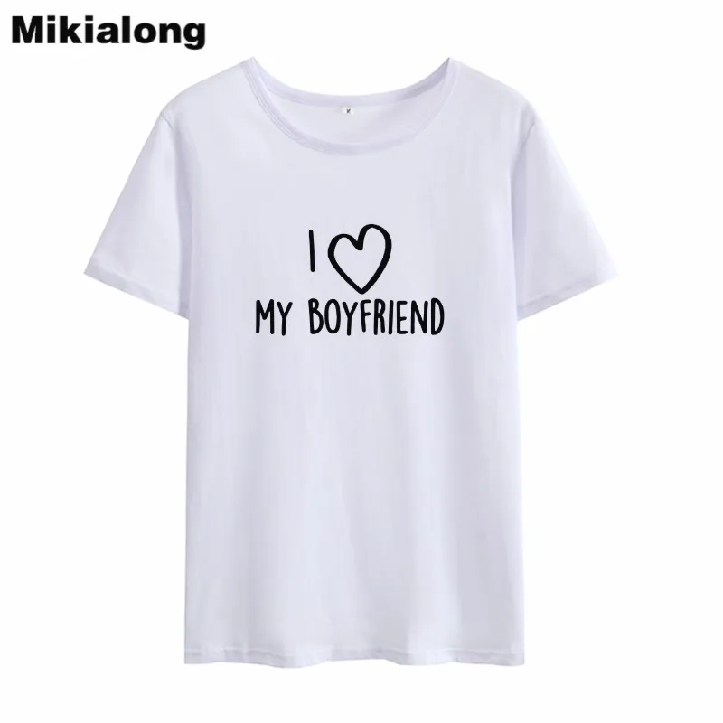 Mikialong I Love My Boyfriend футболка с принтом для женщин 2018 летняя свободная хлопковая