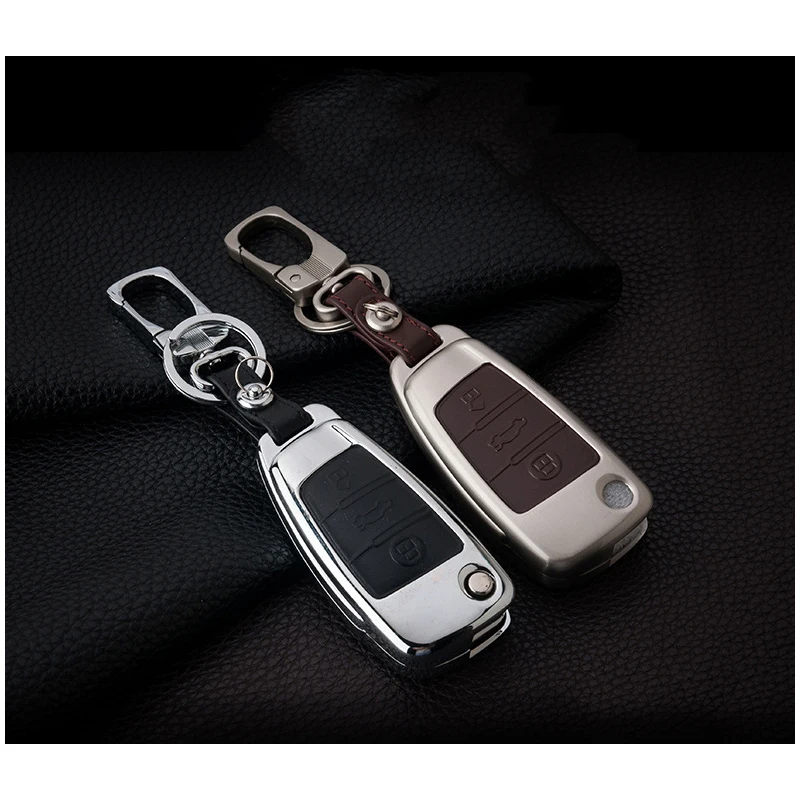 

Car Key cover Case Zinc alloy/Leather 3 Buttons For Audi A6L A4 Q7 key cover car accessories