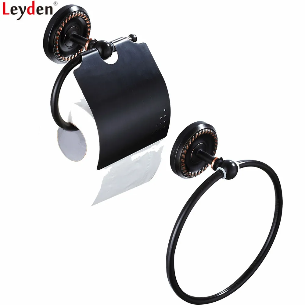 

Leyden Oil Rubbed Bronze Brass Wall Mounted European Style Bathroom Accessories Set Black Towel Ring Toilet Paper Holder Sets