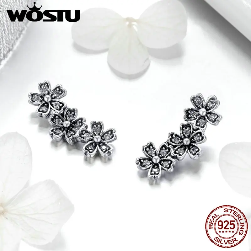 WOSTU, лидер продаж, 925 пробы, серебряные стекируемые серьги-гвоздики в виде ромашек для женщин, женские вечерние серьги в цветочек, подарок FIE419