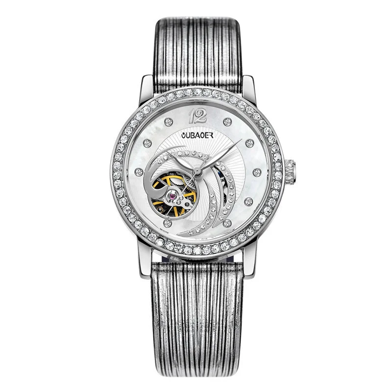 Женские часы автоматические механические часы женские Tourbillon часы Reloj Mujer Скелет час Топ бренд наручные часы Relogio Feminino - Цвет: silver white